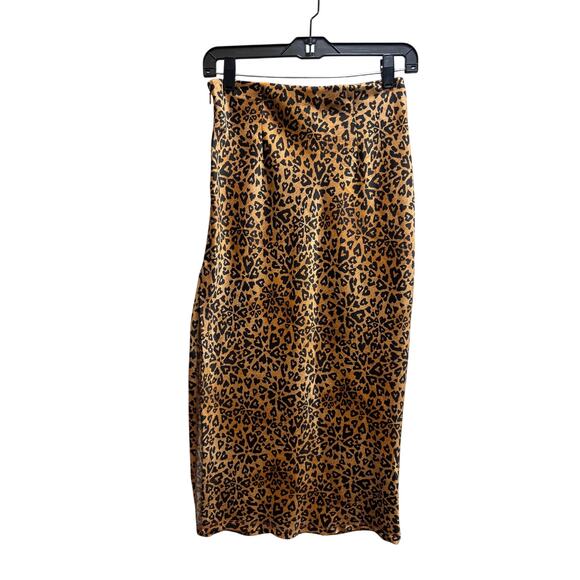 Urban Outfitters Edy Midi Leopard Slip Skirt S Slit Brown Black Satiny Coquette - Picture 5 of 8